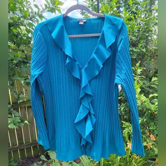 Teal Button Down Blouse - Picture 1 of 11